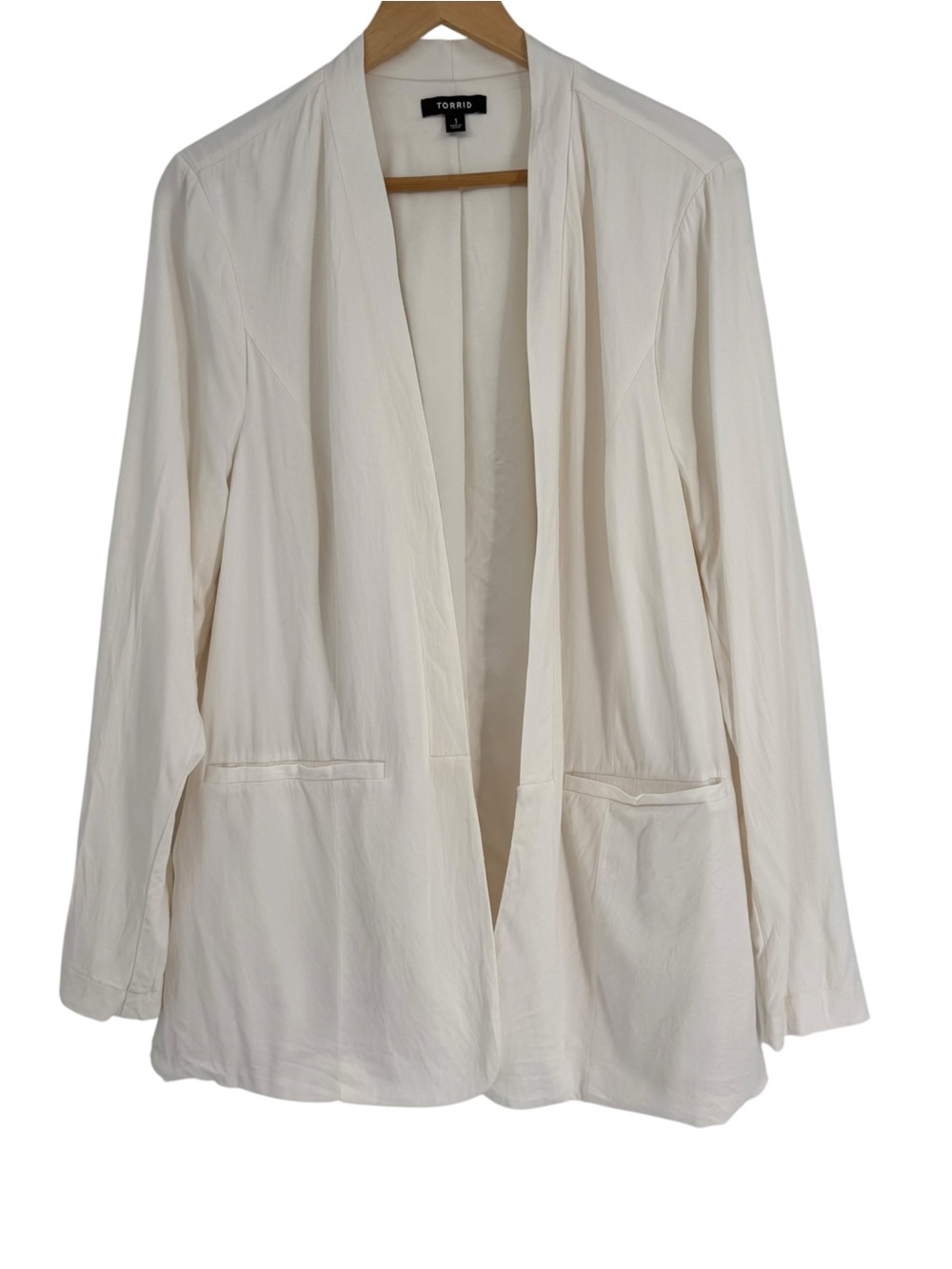 Torrid white Blazer Size 1X Open Front Office Career Lined Pockets Collared